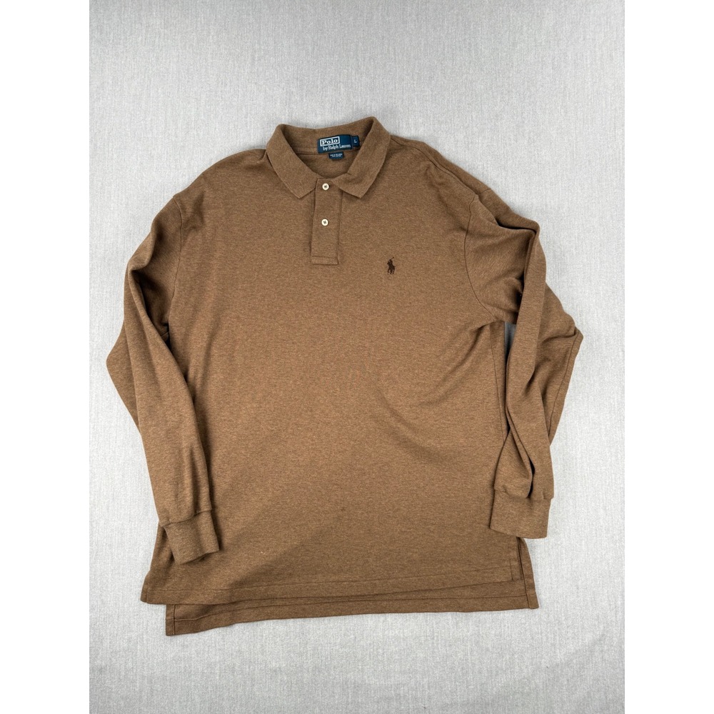 Polo Ralph Lauren Mens Brown Long Sleeve Cotton Polo Shirt Large L Pony Logo